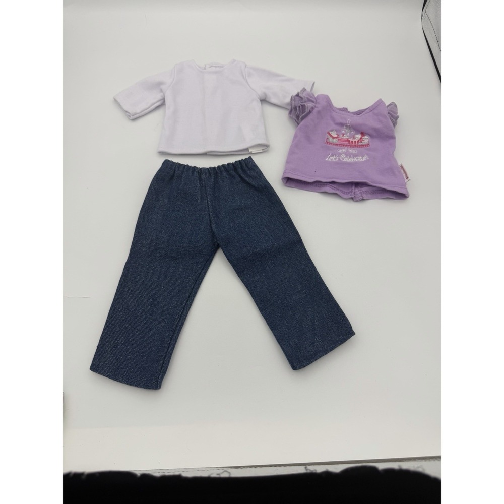 American Girll Birthday Shirt, White Long Sleeve &Blue Jeans Outfit For 18" Doll